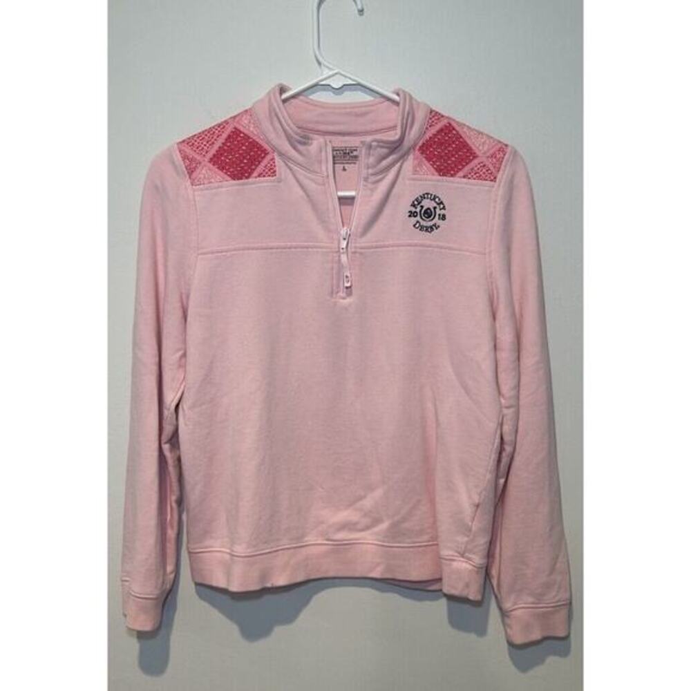 Vineyard Vines Kentucky Derby Girls Large Pink 2018 1/4 Zip Sweatshirt Pullover